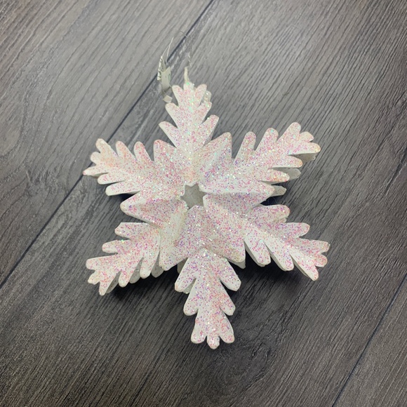 White snowflake Ornament, pink purple glitter shine sparkle, holiday decorations - Picture 3 of 15